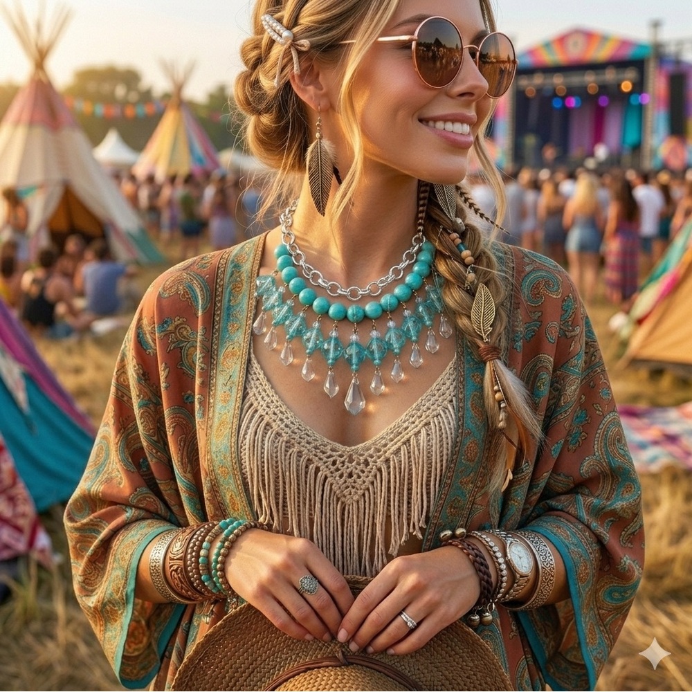 Boho Coastal Cowgirl Silver and Blue Beaded Necklace